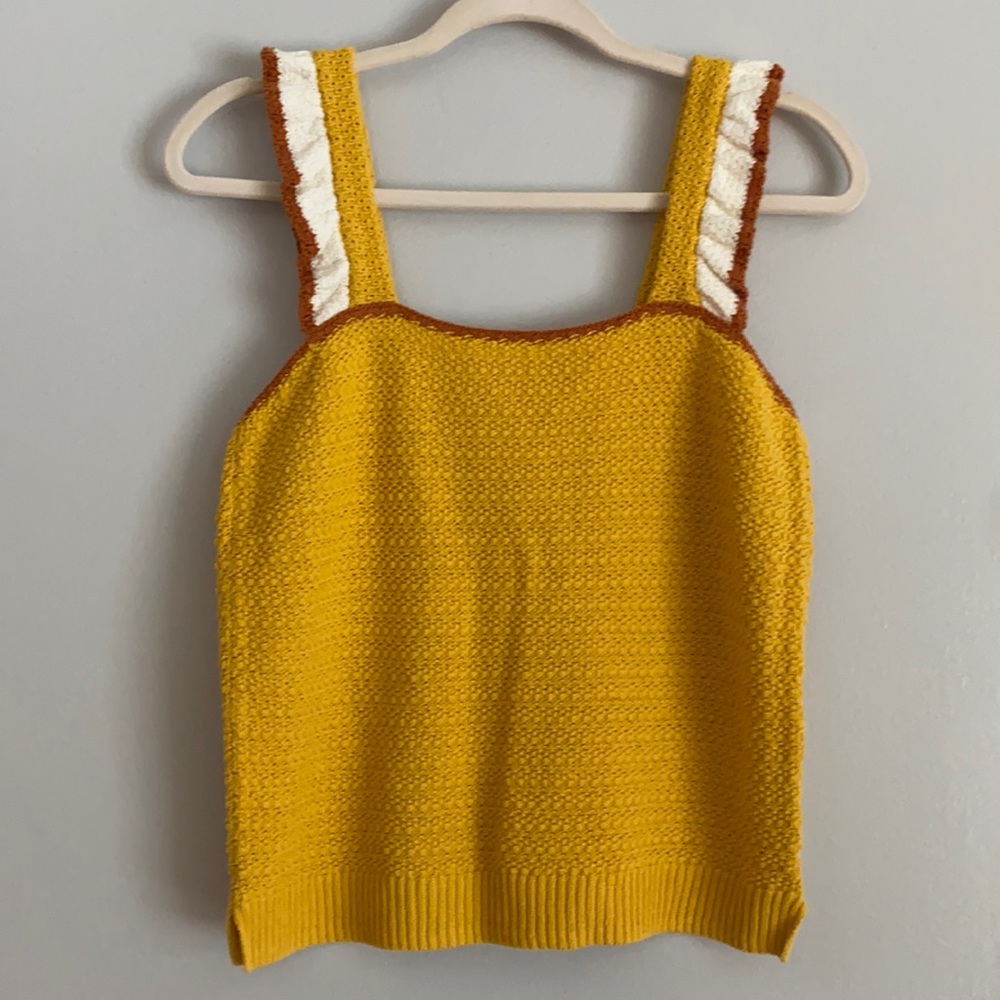 Colorblock Crocheted Ruffle-Strap Sweater Tank - Picture 3 of 7